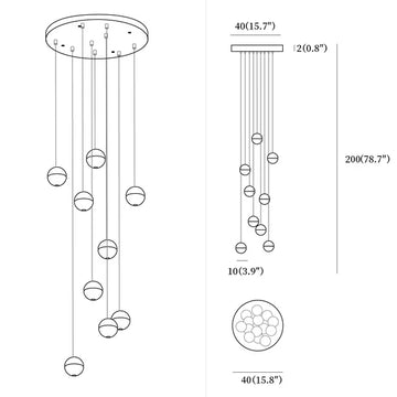 Lampadari in Cristallo Sferico — Disegni dimensionali 6