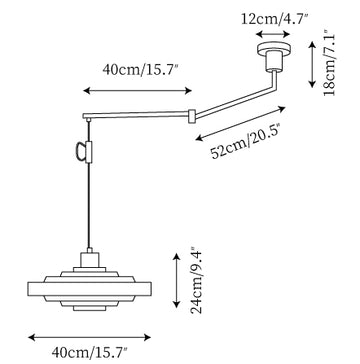 Rancho Swing Arm Pendant Light — Dimension drawings 1