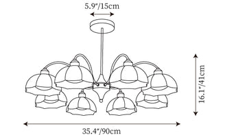 Frosted Glass Bell Chandelier — Dimensioentekeningen 3