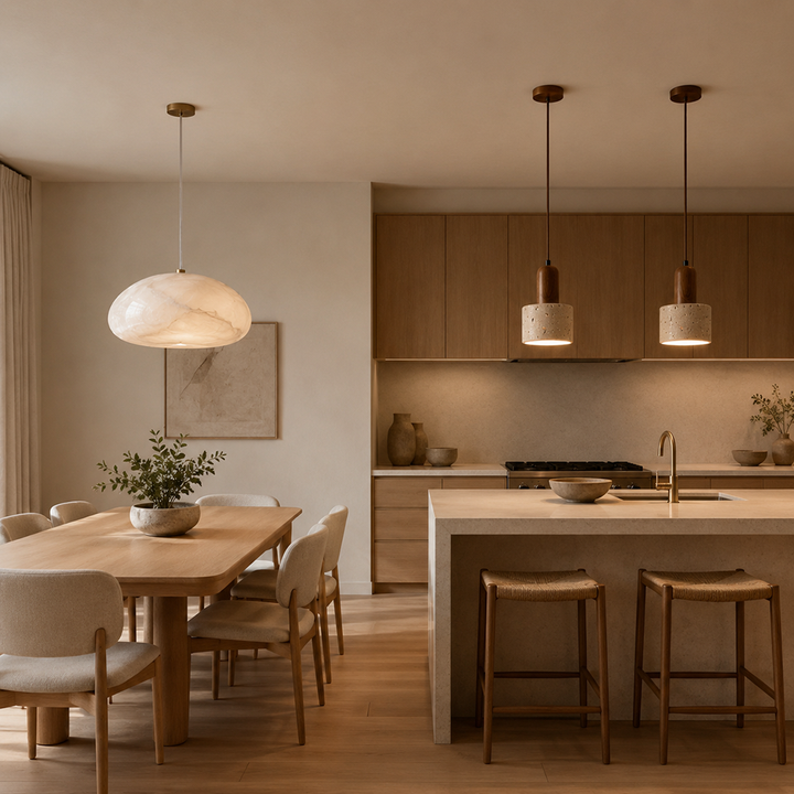 Travertine or alabaster lighting