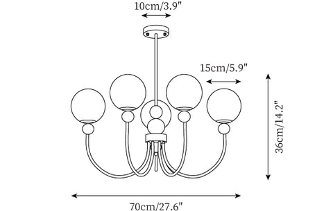 5 bras ∅ 27,6″ x H 14,2″ / Dia 70cm x H 36cm