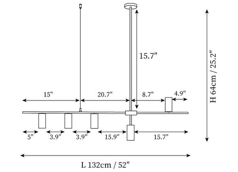 5 Lights L 132cm x H 64cm / L 52″ x H 25.2″