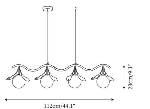 4 Heads L 44.1″ x W 9.1″ x H 9.1″
