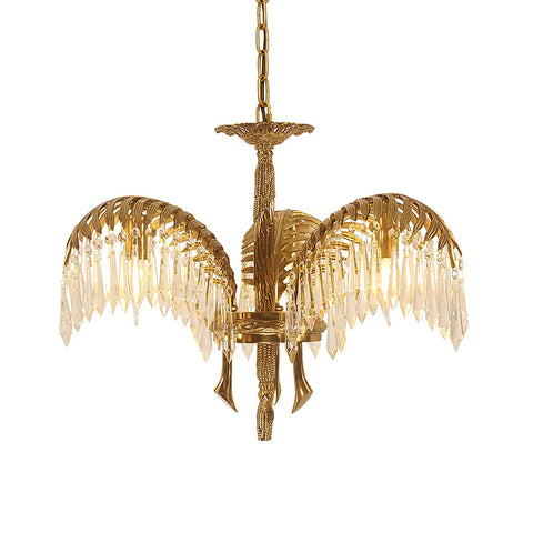 Brass Palm Leaf Crystal Chandelier – detail 16