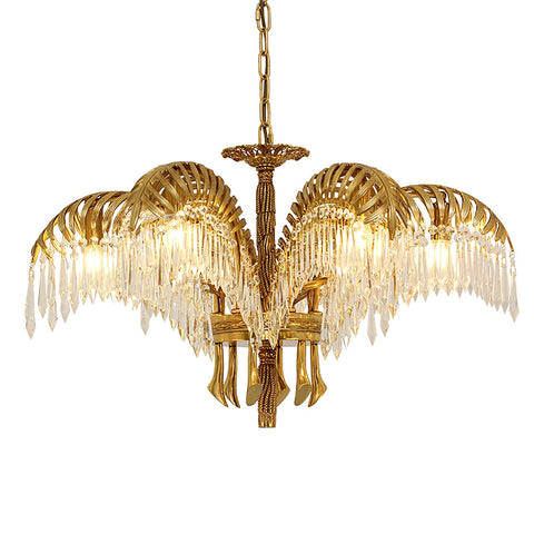 Brass Palm Leaf Crystal Chandelier – detail 17