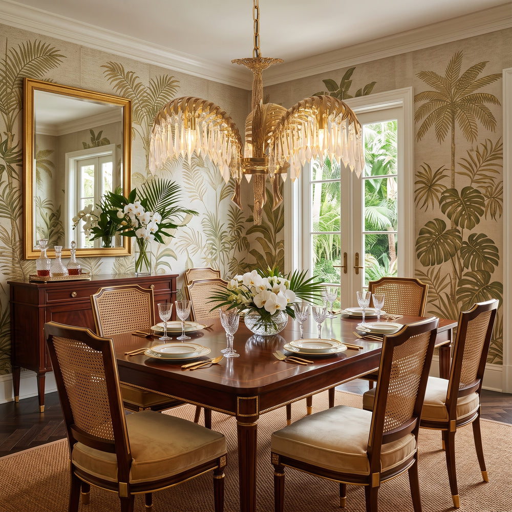 Brass Palm Leaf Crystal Chandelier – detail 2