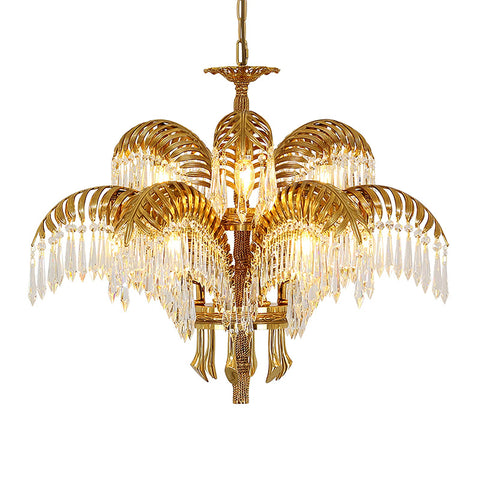 Brass Palm Leaf Crystal Chandelier – detail 19