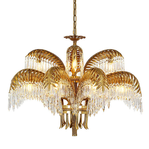 Brass Palm Leaf Crystal Chandelier – detail 20