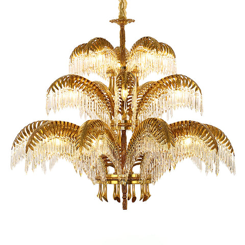 Brass Palm Leaf Crystal Chandelier – detail 21