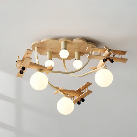 Cartoon Aircraft Wooden Ceiling Lamp – detail 9