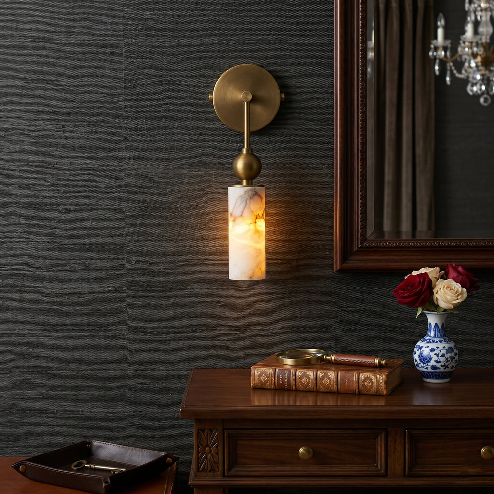 Sutton Aged Brass Alabaster Wall Sconce – detail 3