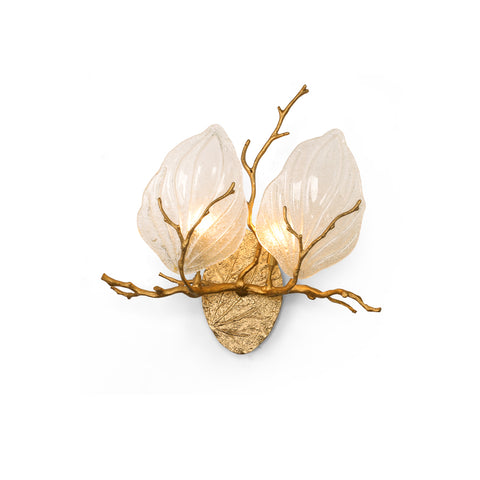 Magnolia Leaf Branch Brass Sconce
