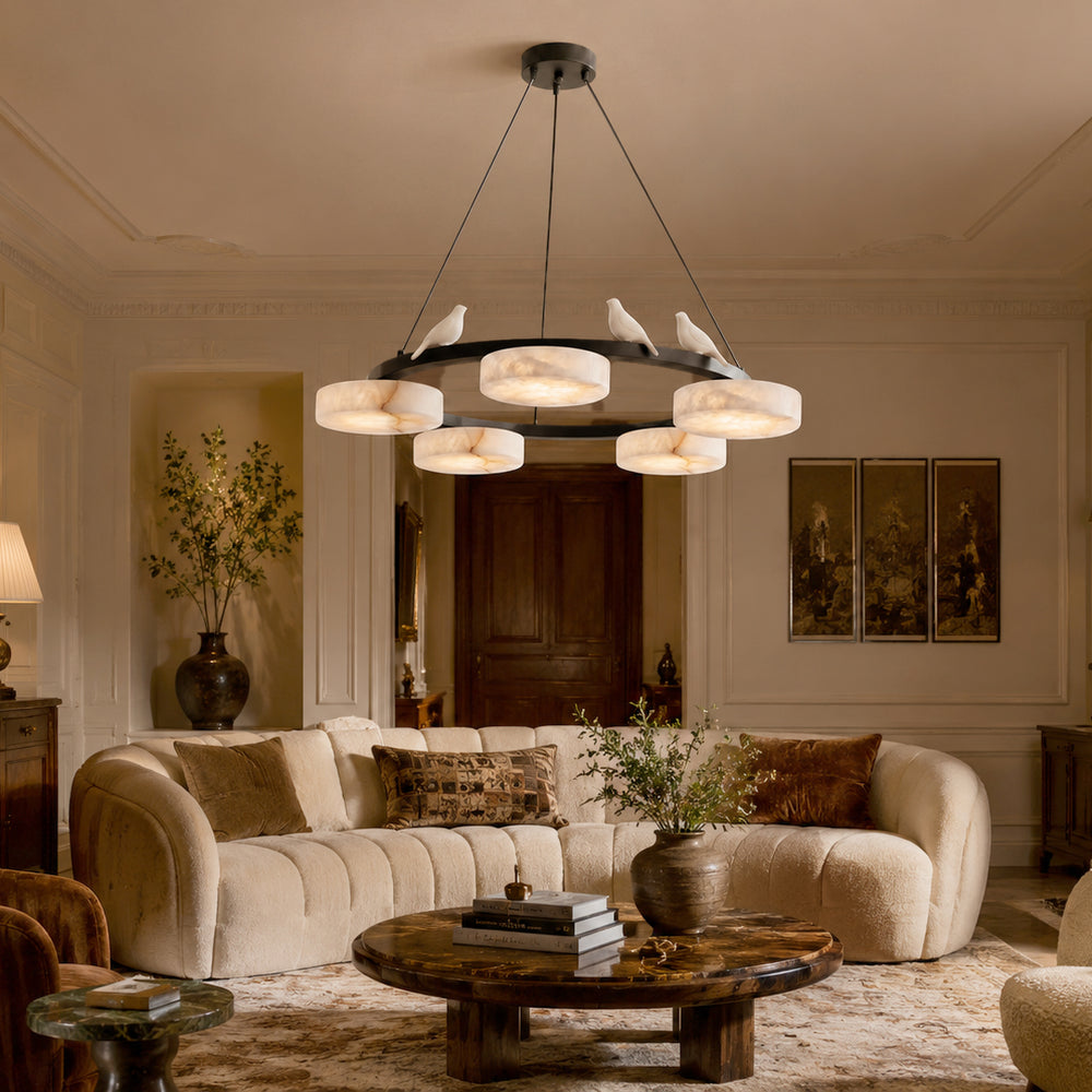 Sienna Bird Round Alabaster Chandelier – detail 2