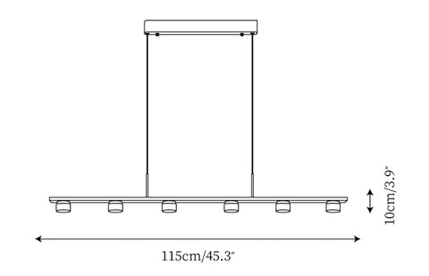 6heads L 45.3″ x W 2″ x H 3.9″/ L 115cm x H 5cm x H 10cm