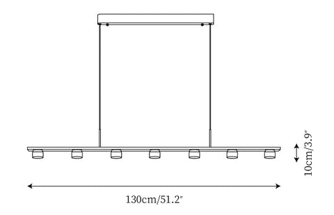 7heads L 51.2″ x W 2″ x H 3.9″/ L 130cm x H 5cm x H 10cm