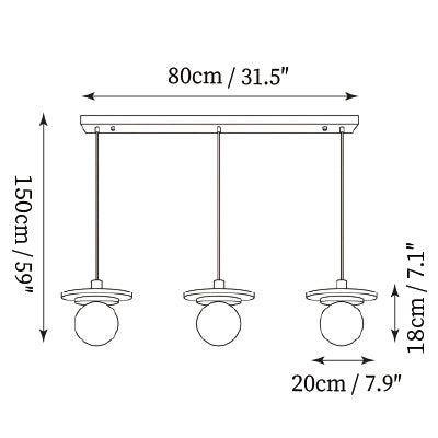 3-Lights: L 31.5″ x W 7.9″ x H 59″  (Long Canopy)