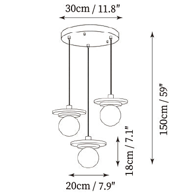 3-Lights: ∅ 11.8″ x H 59″  (Round Canopy)