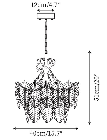 Lustre en Verre Plume — Plans de dimensions 1