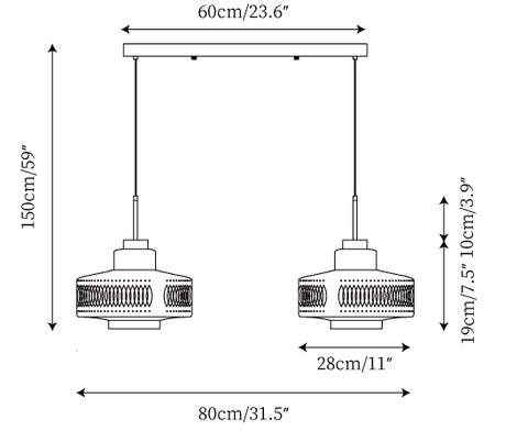 2 têtes L 23,6″ x H 59″