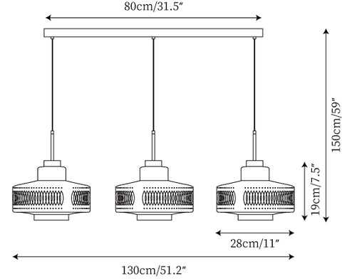 3 têtes L 31,5″ x H 59″