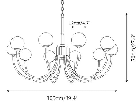 10heads ∅ 39.4″ x H 27.6″ / Dia 100cm x H 70cm