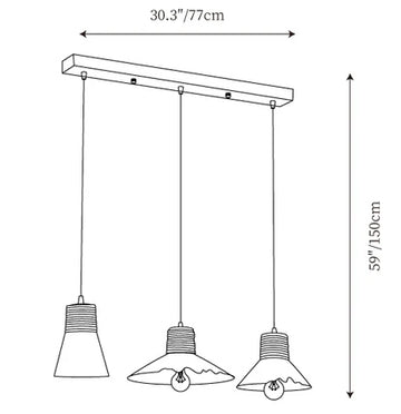 Lampada a sospensione in corda di canapa e vetro — Disegni dimensionali 5