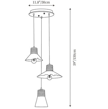 Lampada a sospensione in corda di canapa e vetro — Disegni dimensionali 4