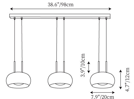 3heads L 38.6″ x W 7.9″ x H 8.7″