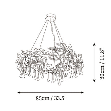 Lucasta Botanical Raindrop Ring Chandelier — Dimension drawings 2