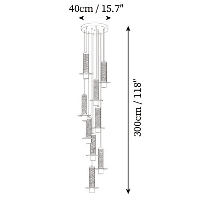 9-Lights: ∅ 15.7″ x H 118″