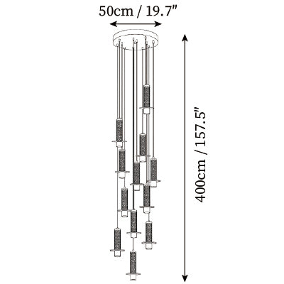 12-Lights: ∅ 19.7″ x H 157.5″