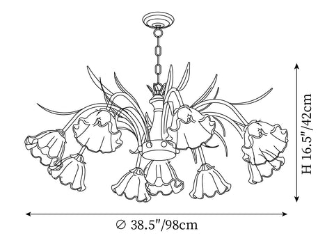 9 heads ∅ 38.5″ x H 16.5″ / Dia 98cm x H 42cm