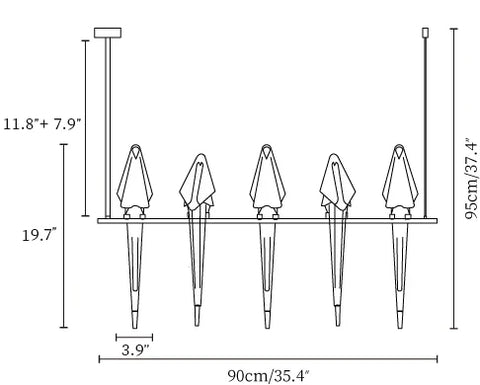 5 têtes L 35.4″ x H 37.4″ / L 90cm x H 95cm