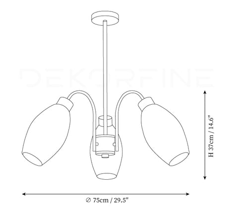 3 têtes ∅ 29,5″ x H 14,6″ / Dia 75cm x H 37cm