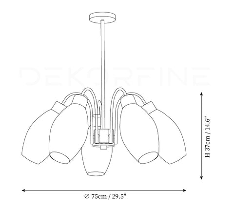 5 têtes ∅ 29,5″ x H 14,6″ / Dia 75cm x H 37cm