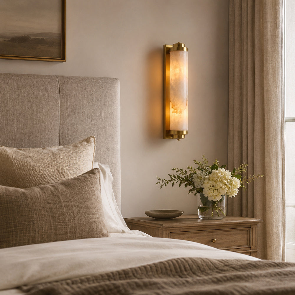 Pillar Offset Alabaster Wall Sconce – detail 2