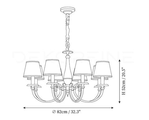 8 Heads: ∅ 32.3″ x H 20.5″ / Dia 82cm x H 52cm
