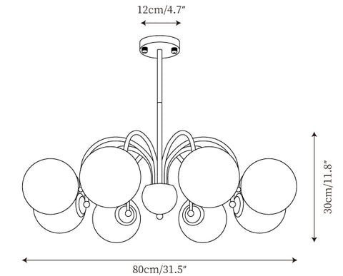 8 Teste ∅ 31,5″ x H 11,8″ / Dia 80cm x H 30cm