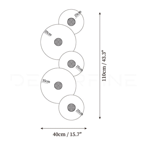 5 lamps ∅ 9.8+9.8+9.8+13.8+13.8″