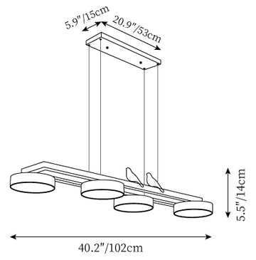 Lustre long Sienna Bird — Plans de dimensions 1