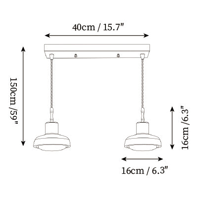 2 Lumières : L 15,7″ x L 6,3″ x H 59″