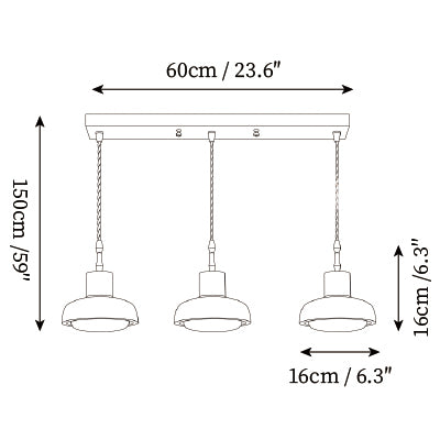 3 Lumières : L 23,6″ x L 6,3″ x H 59″
