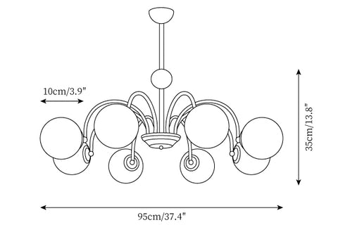 6 bras ∅ 33,5″ x H 13,8″ / Dia 85cm x H 35cm