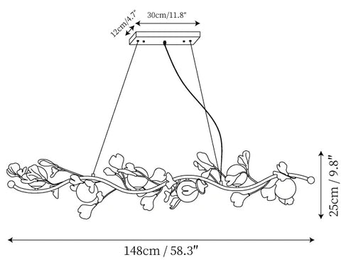 6 heads L 148cm x H 25cm / L 58.3″ x H 9.8″