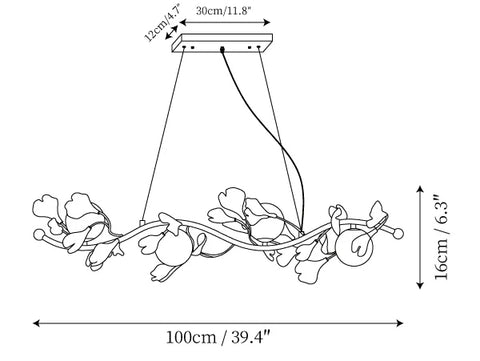 4 heads L 100cm x H 16cm / L 39.4″ x H 6.3″