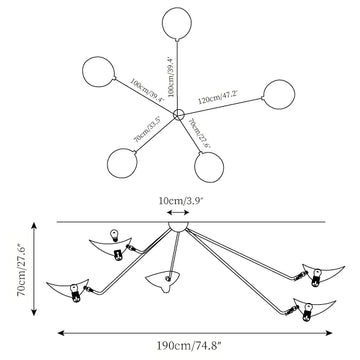 Multi Arm Spider Ceiling Lamp B — Dimension drawings 2