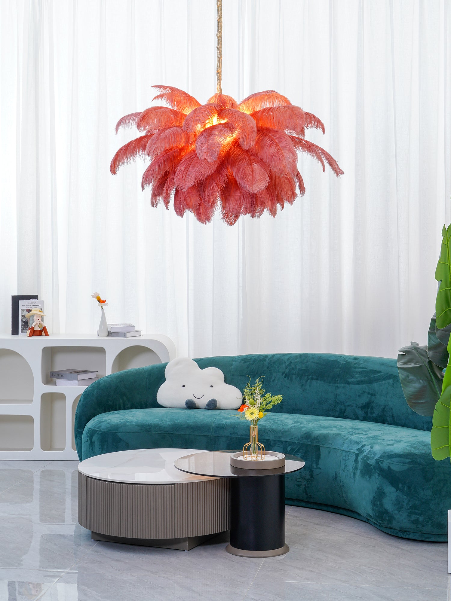 Natural Ostrich Feather Modern Chandelier